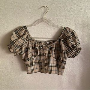 tan plaid cropped blouse 🐇